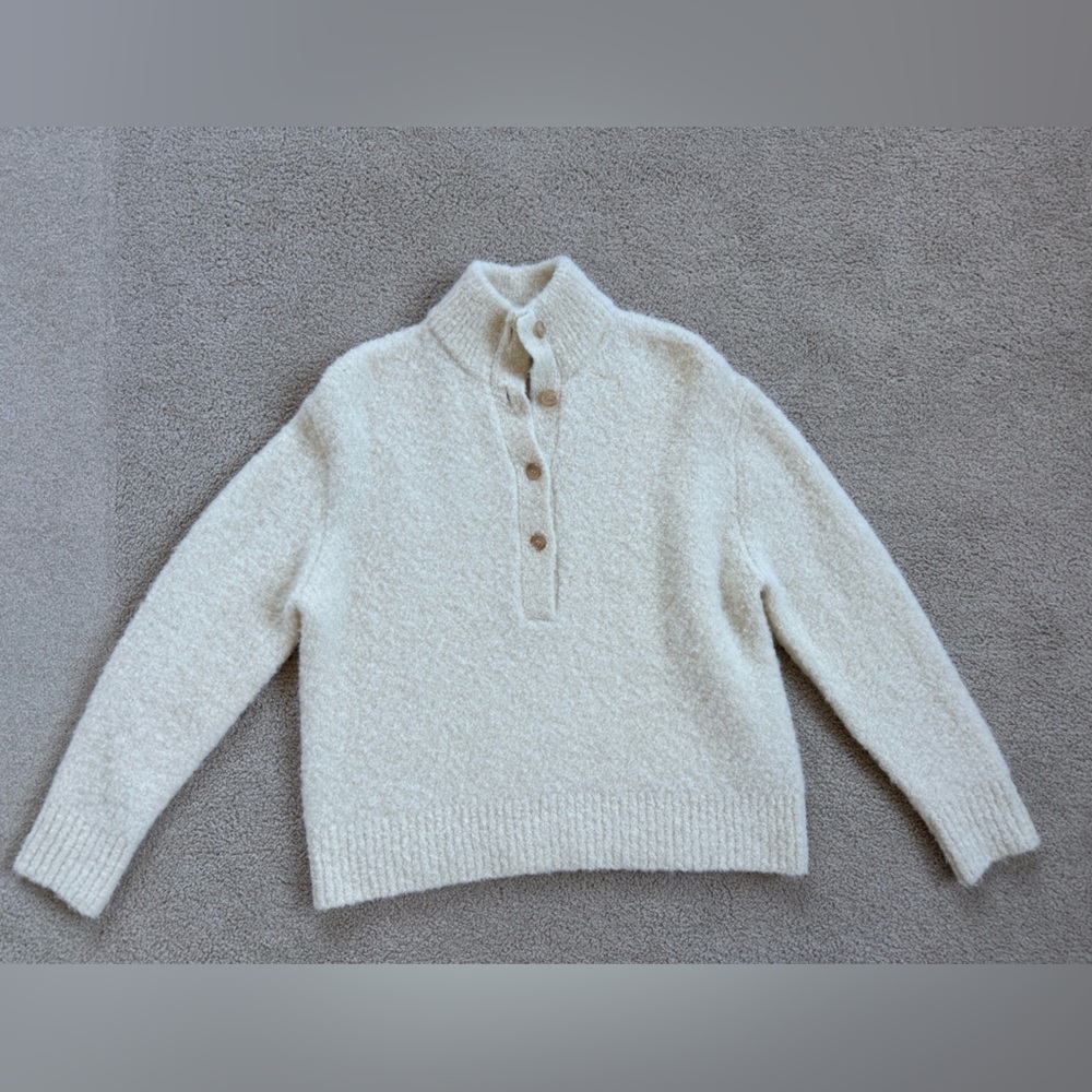 Jenni Kayne Boucle Button Pullover Sweater XS Cream Mock Neck